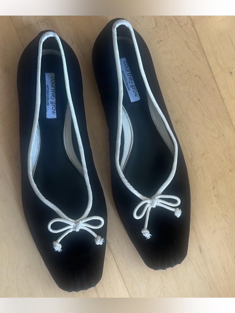 Courtney Grow x Antonio Melani Velvet Bow Ballet Flats Black and White